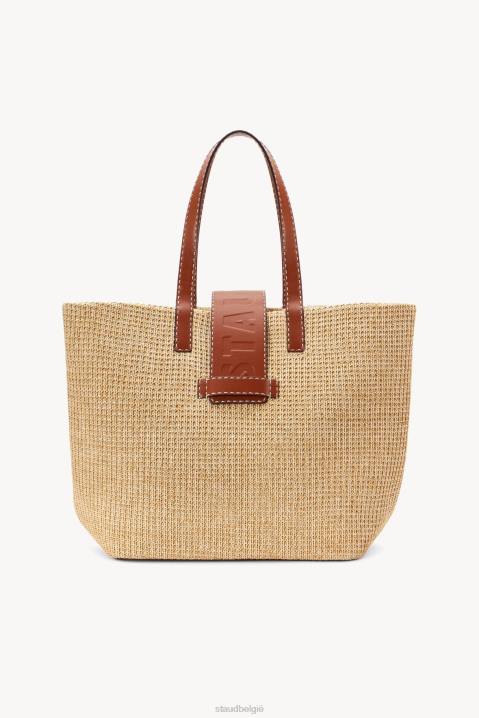 vrouwen kleding natuurlijke bruining STAUD Mercato raffia draagtas 4TZV715