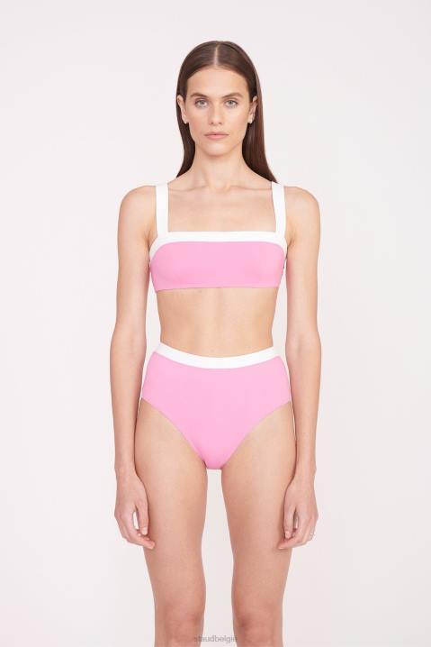 vrouwen kleding koraal roze wit STAUD devon bikinibroekje met hoge taille 4TZV693