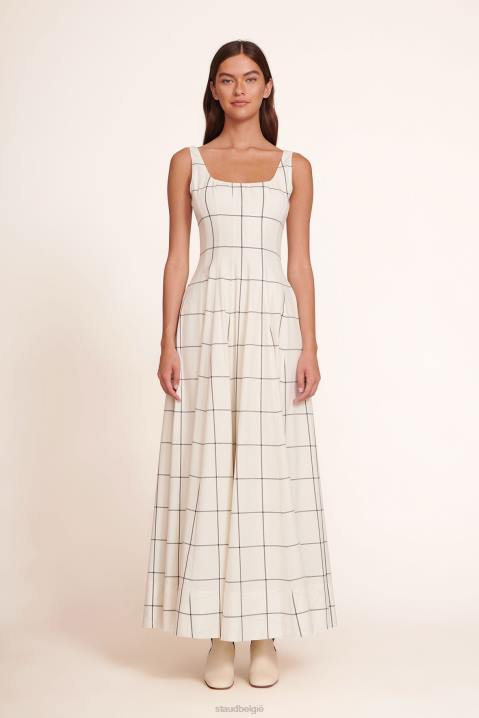 vrouwen kleding ivoren ruit STAUD wells maxi-jurk 4TZV247