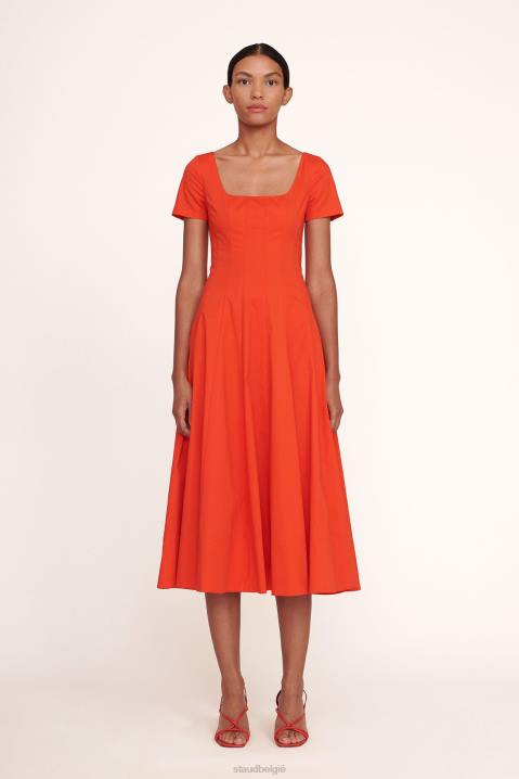 vrouwen kleding vuur STAUD wells-jurk met korte mouwen 4TZV97