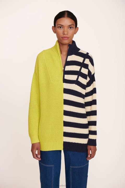 vrouwen kleding chartreuse tweekleurige streep STAUD hampton trui 4TZV597