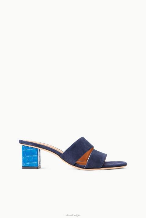 vrouwen schoenen inkt suède eilandblauw krokodil reliëf STAUD jules blokhak 4TZV866