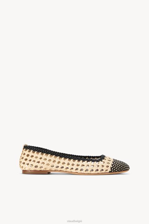 vrouwen schoenen creme zwart STAUD nell gehaakte ballerina 4TZV958