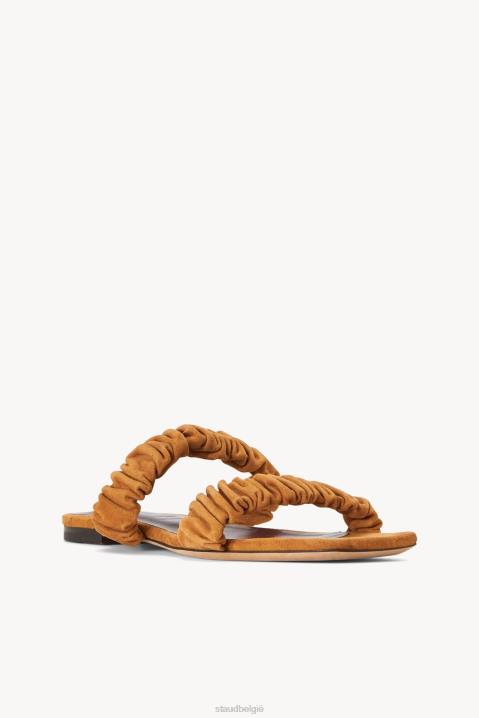 vrouwen schoenen cashew suède STAUD maya ruches sandaal cashewnoten 4TZV925