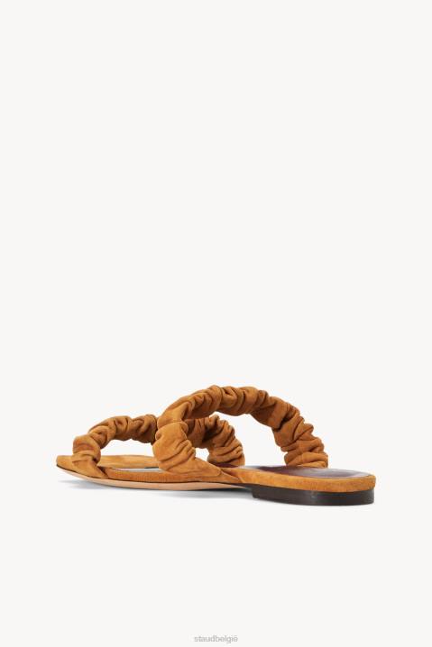 vrouwen schoenen cashew suède STAUD maya ruches sandaal cashewnoten 4TZV925