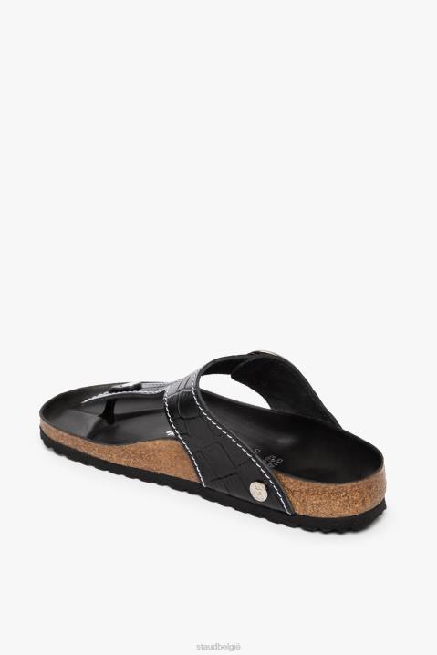 vrouwen schoenen zwarte krokodil in reliëf BIRKENSTOCK + STAUD gizeh sandaal 4TZV930
